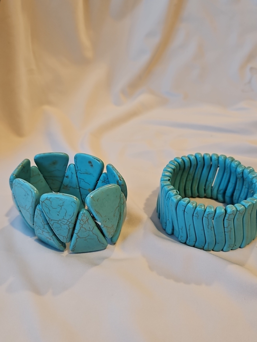2 Turquoise Stretch Stone Bracelets- Blue Statement Cuff